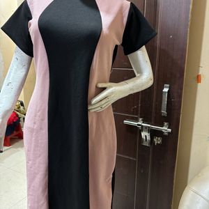 Pink And Black Colour Dress