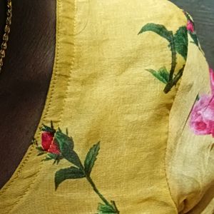 Women Kurta- Yellow Floral Print Organza Kurtha