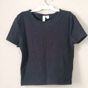 H&m Black Ribbed Cropped Top