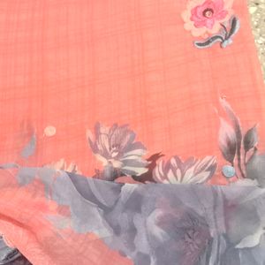 Peach Colour Floral Printed Saree With Blouse