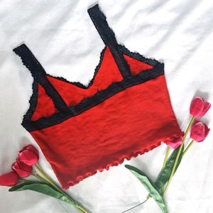 Coquette Y2K Lace Top In Pretty Red Colour