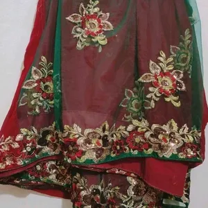 Maroon & Green Party Wear Saree Without Blouse