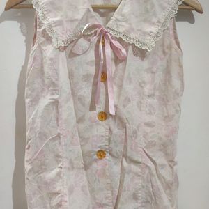 Pink Vintage Korean Shirt with shoulder pads