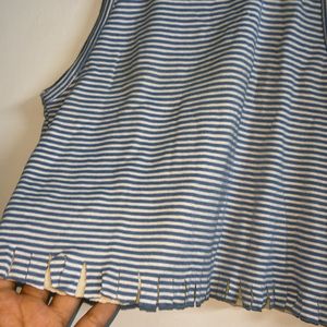 White Blue Stripes Baby Crop Top With Buttons