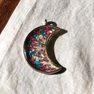 Resin MOON Pendant With Realflowers