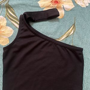 Black Crop Top With Beautiful Attached Neck Belt