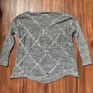 Grey See Through V-neck Quarter Sleeve Sweater