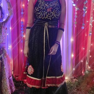 Red&Black Lacha with Skirt And Dupatta