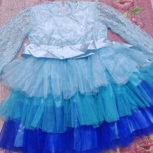 Layered Net Girls Frock With Satin Lining