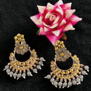 GREY KUNDAN NAVRATRI EARRINGS