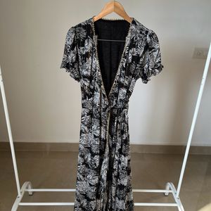 Palm Leaf Black Print Wrap Maxi Dress