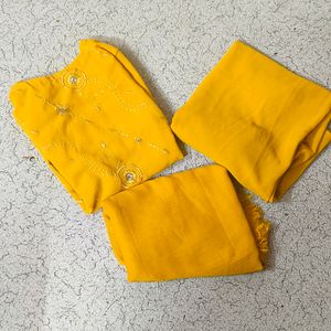 Yellow Georgette Plazo Suit