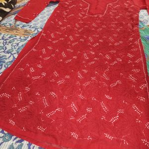 New Maroon Cotton Chickenkari Kurta