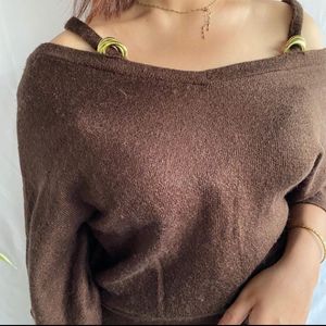 Women Off Shoulder Top In Brown