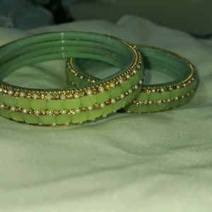 Peach green glass bangles