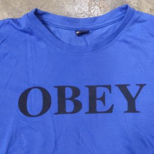 Blue Typography Solid Crop Top