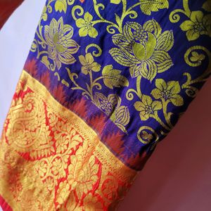 Blue Pattu Saree With Red Border