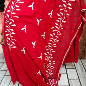 Brand New Cherry Red Sequence Work Saree