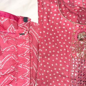 Embroidered Kurta Set With Pink Shifon Dupatta