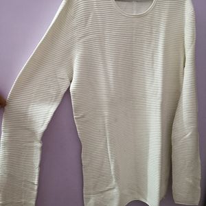 A Woolen White Full Hand Sweat T-Shirt