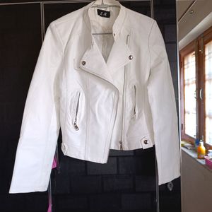 White Leather Jacket Crop