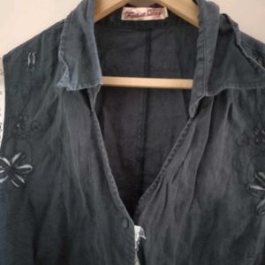 Denim Top With Lace, Embroidery And Cut Work