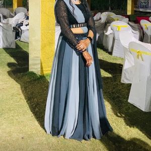 Black & Grey Pure Georgette Lehengas