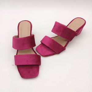 Magenta Velvet Block Heels 2 Inches.