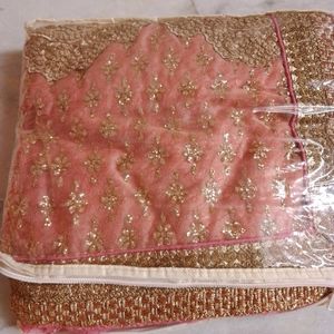 Heavy Work Pink Colour Saree,..With Paticot And  B