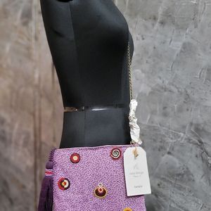 Purple Beaded Sling Bag