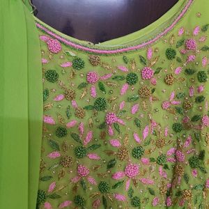 Flourescent Green, Hand Embroidered Dress