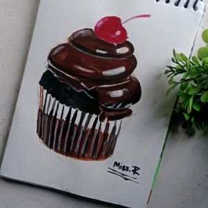 Cup Cake Aclyric Painting Handmade Draw