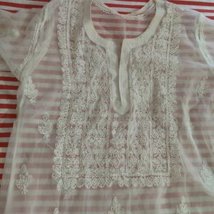 White Chikankari Festive Kurti