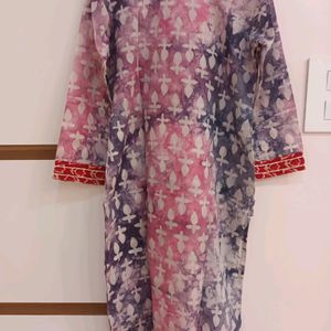 Purple And Pink Tie N Dye CHANDERI Batik Kurti Size 40 With Pocket