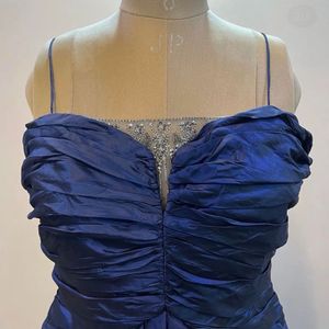 Blue Embellished Silk Baloon Dress