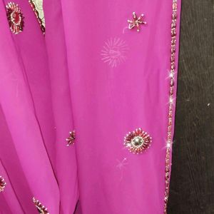 Price Drop Magenta Saree With Heavy Stone Work!