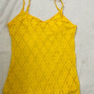 Women Yellow Net Bodysuit