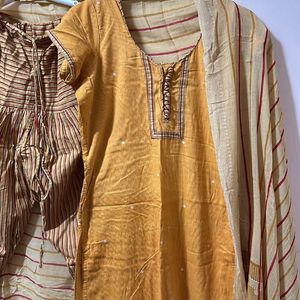 Yellow Grey Kurtha Set- Clearance Sale