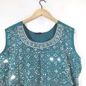 Sea Green Bead Embroidered Gown (Women's)