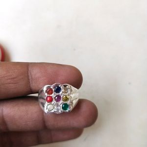 925 Silver Multicolor 9 Precious Gemstone Ring