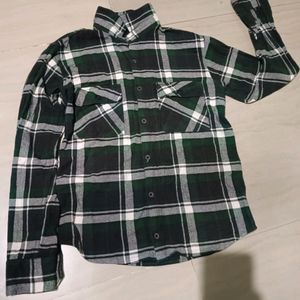 GREEN CHECKED RELAX FIT COTTON SHIRT