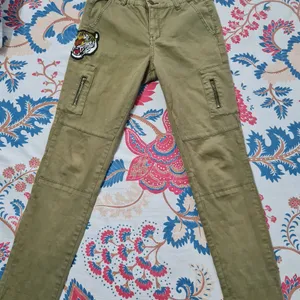 Olive Green embroidered Cargo pants