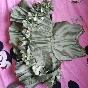 Olive Green Colour Frock For 6-12 Months Girl