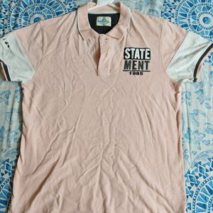 Peach And White Collared T-shirt