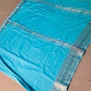 Cyan Colour Cotton Silk Saree