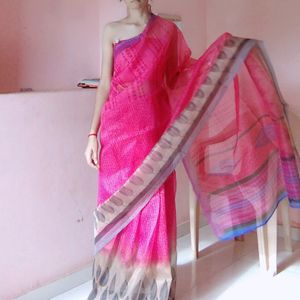 Net Saree With Unstitched Blouse