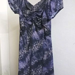 Purple Printed Dress With Pull Up String