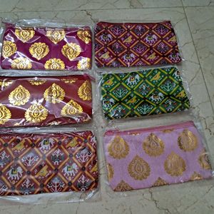 Set Of 10 Brocade Design Single Zip Purses