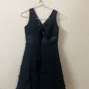 Black Frilled V Neck Dress