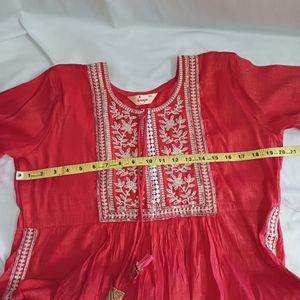 Embroidered Pink Kurti, Chanderi Cotton